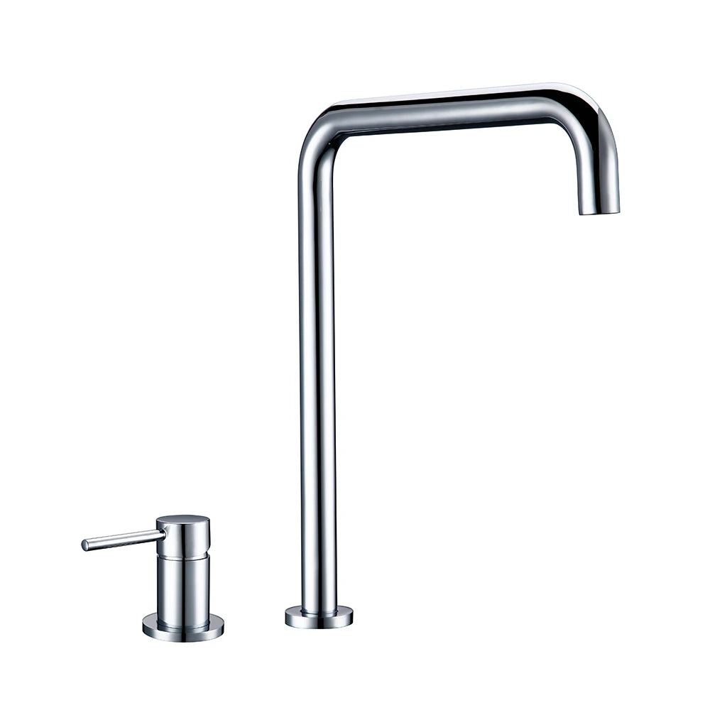 Smesiteli 360 Degree Swivle Kitchen Faucet Solid Brass Double Hole Single Handle Matt Black L-Shaped Kitchen Wash Basin Faucet