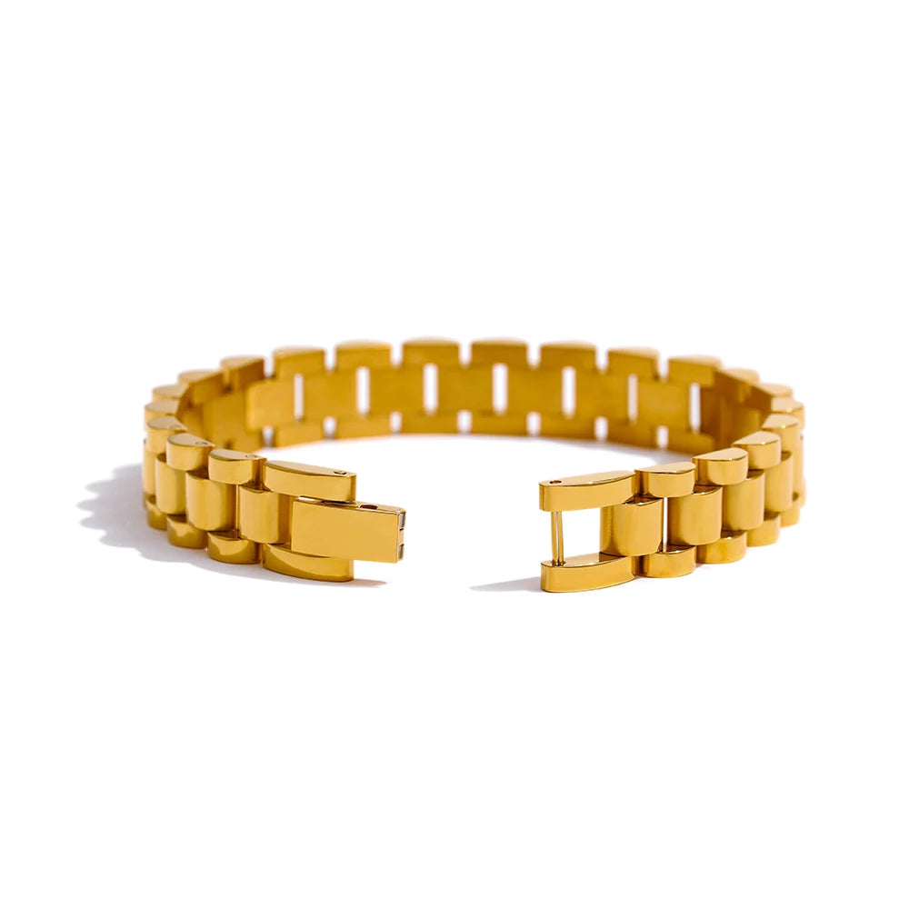 Yhpup Stainless Steel Chain Bracelet - Simple 18K Gold Plated Heavy Metal Fashion Jewelry for Men & Women | AlluCanFind