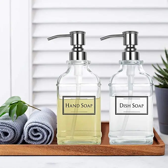 300/550Ml Soap Dispenser High Quality Antique Thick Clear Glass Hand Soap Dispenser Stainless Steel Pump Bathroom Bottles Tool