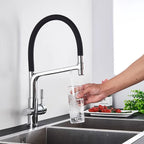 Filter Kitchen Faucet Black Dual Spout Drinking Water Faucet Mixer 360 Degree Rotation Hot Cold Water Purification Feature Tap