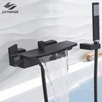 Bathroom Tub Faucet Single Handle Waterfall Spout Mixer Tap with Hand Shower Wall Mounted Bath Faucet Bathtub Faucet Water Mixer