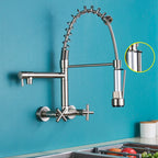Myqualife Kitchen Faucet Torneira Cozinha Double Handle Mounted On Spring Faucet With 2 Nozzles Chrome Finish New Grifo Cocina