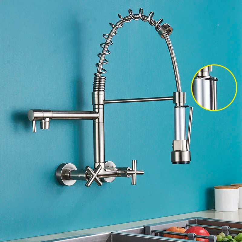 Myqualife Kitchen Faucet Torneira Cozinha Double Handle Mounted On Spring Faucet With 2 Nozzles Chrome Finish New Grifo Cocina