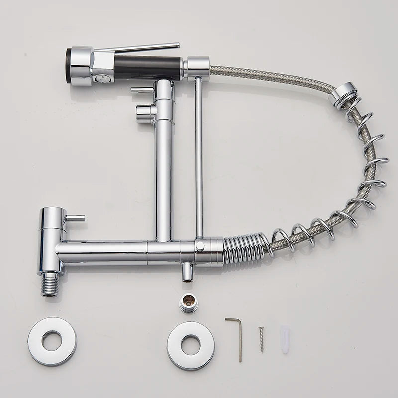 Chrome Black Pull Down Kitchen Faucet Single Cold Water Dual Swive Spout Mixer Wall Mounted Faucet 360 Rotation Bathroom Tap