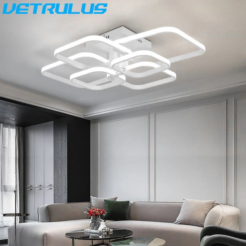 Modern LED Ceiling Lamp White Acrylic Chandelier Fixture Nordic Aluminum Lights Living Dining Room Lustre Hall Decor Plafon