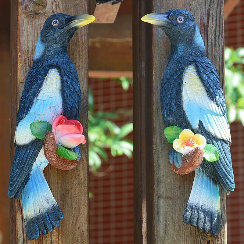 Creative Resin Parrot Wall Tree Mounted Outdoor Garden Decoration Statue Animal Sculpture For Home Office Garden Decor Ornament