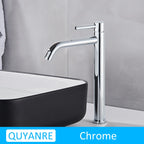 Quyanre Black Chrome Tall Basin Sink Faucet Slim Bathroom Washbasin Water Mixer Tap Hot Cold Water Basin Crane Tap Bathroom Tap