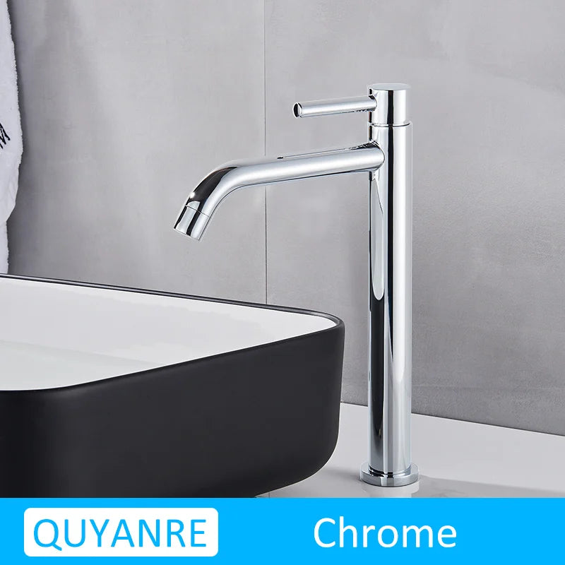 Quyanre Black Chrome Tall Basin Sink Faucet Slim Bathroom Washbasin Water Mixer Tap Hot Cold Water Basin Crane Tap Bathroom Tap