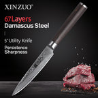 XINZUO 1-5 PCS Kitchen Knives Set VG10 Damascus Stainless Steel Sharp Chef Santoku Nakiri Slicing Paring Knife Pakkawood Handle