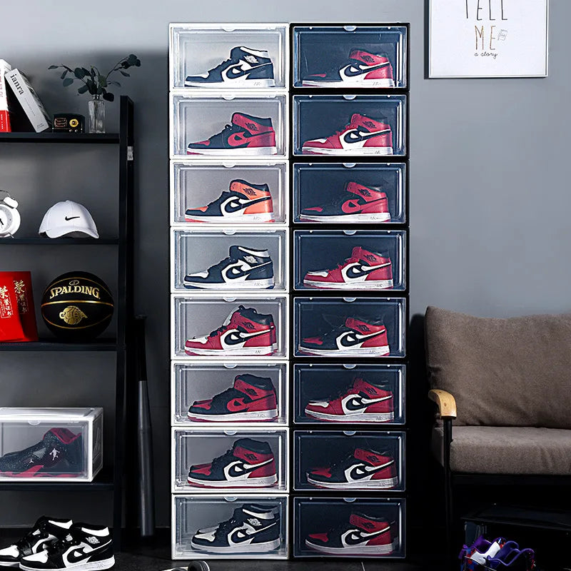 Dustproof AJ Sneakers Storage Box, Hardened Plastic Shoe Box, Stackable Cabinet, High-Top Shoes Organizers, Rack, 2Pcs