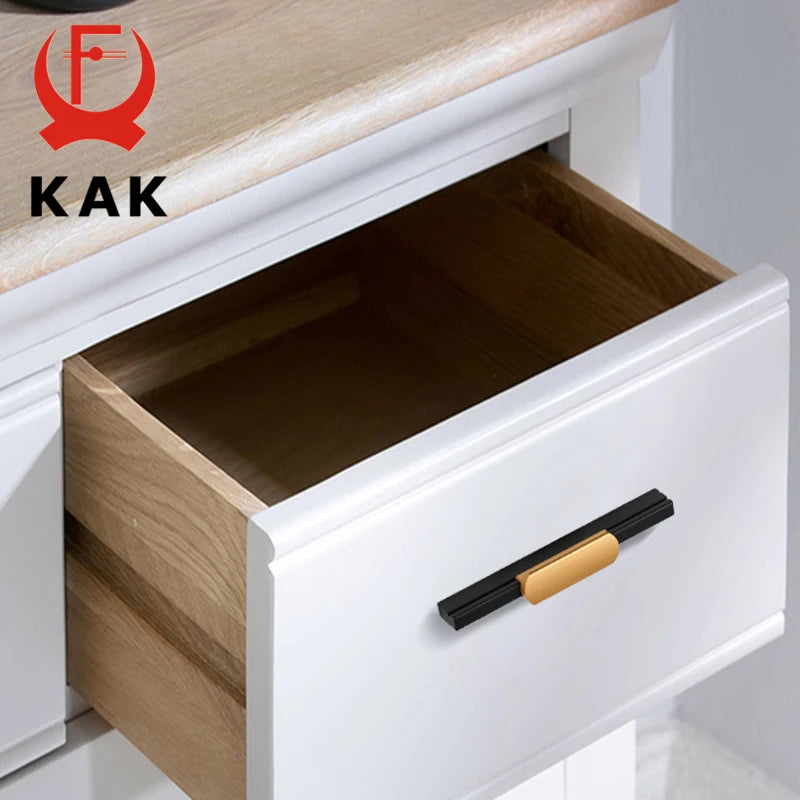 KAK Fashion Black Kitchen Cabinet Handles Aluminum Alloy Cupboard Door Pulls Gold Drawer Knobs Long Furniture Handle Hardware