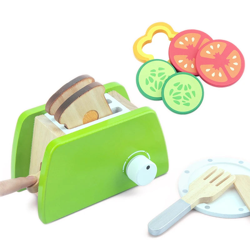 DIY Wooden Kitchen Toy Pretend Play Simulation Model Set Coffee Machine Cooking Educational Toys Gift For Children Kids Girls