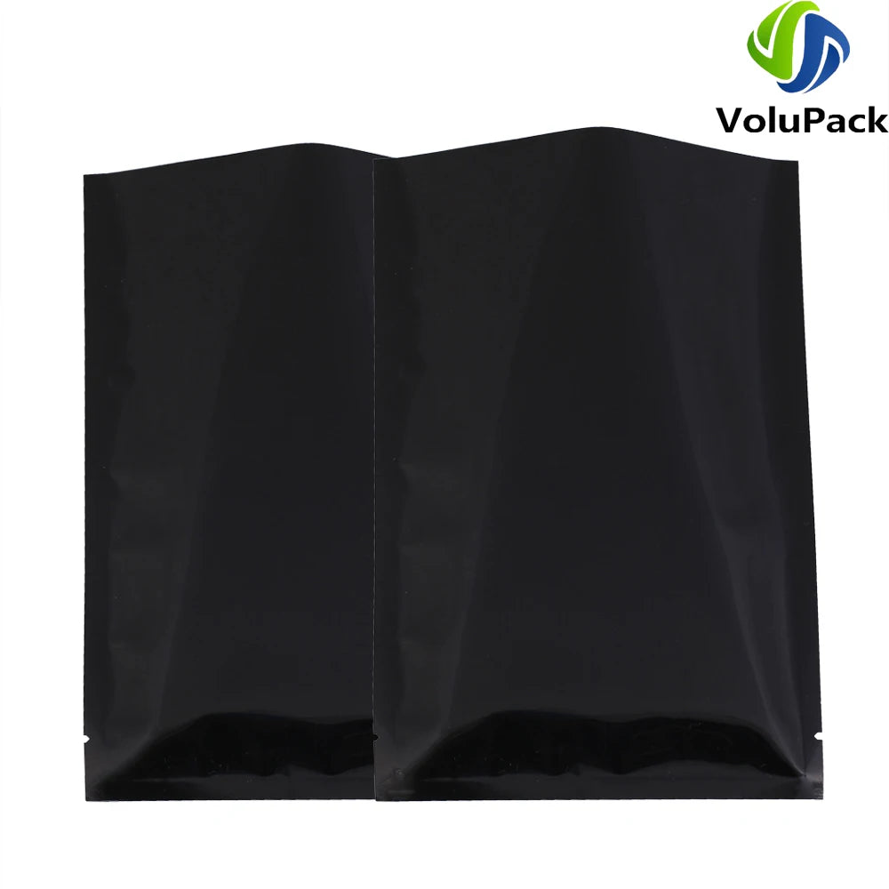 Reusable Metallic Mylar Organizer Bags, Open Top Pouches, Vacuum Heat Seal, Smell Proof Packaging Bags, Glossy Black