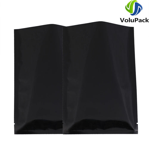 Reusable Metallic Mylar Organizer Bags, Open Top Pouches, Vacuum Heat Seal, Smell Proof Packaging Bags, Glossy Black