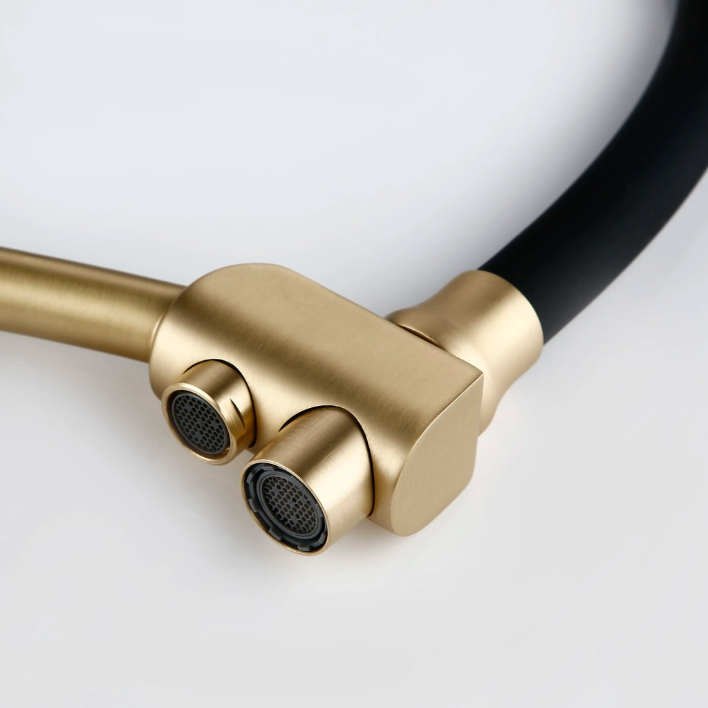 Pull Out Kitchen Faucet Double Handle Single Hole Mixer Tap Hot And Cold With Filter Water Brushed Gold Alba Black