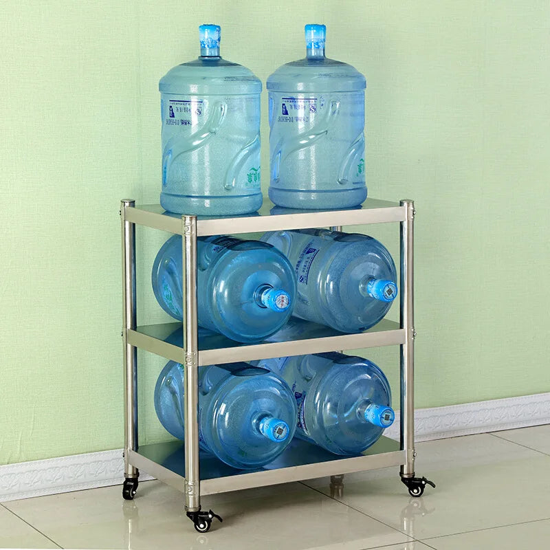 Stainless Steel Kitchen Storage Rack with Brake Wheels, Microwave Oven Rack, Multi-Layer Floor Stand