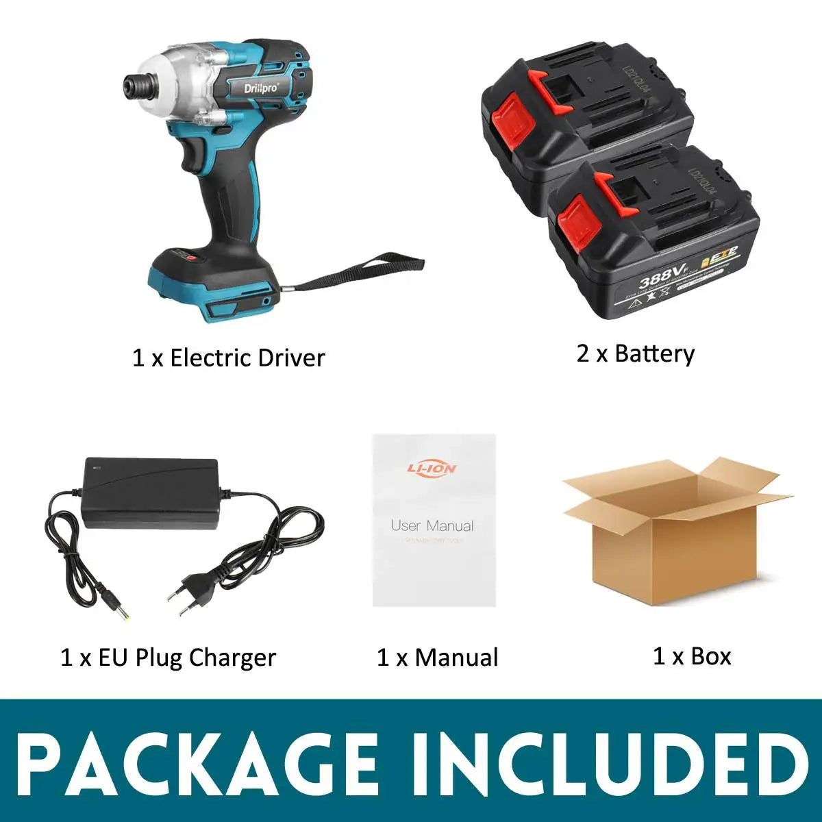 Drillpro 388VF Cordless Brushless Electric Screwdriver  1/4 inch Power Tools  Drill Driver + LED Light For Makita 18V Battery