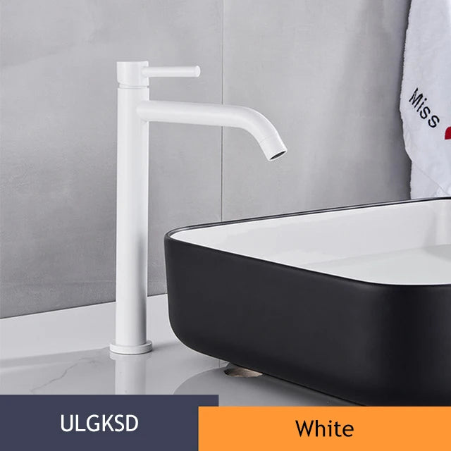 Brushed Golden Bathroom Basin Hot Cold Faucets Brass Deck Mounted Tall Style Long Mouthed Taps Vanity Sink Mixer Tap For Bathroo