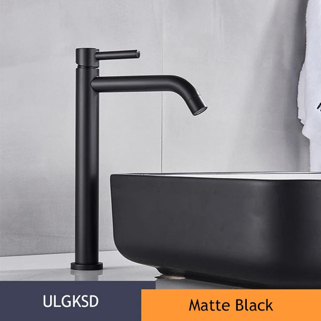Brushed Golden Bathroom Basin Hot Cold Faucets Brass Deck Mounted Tall Style Long Mouthed Taps Vanity Sink Mixer Tap For Bathroo