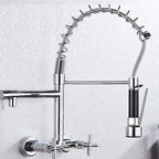 Myqualife Kitchen Faucet Torneira Cozinha Double Handle Mounted On Spring Faucet With 2 Nozzles Chrome Finish New Grifo Cocina