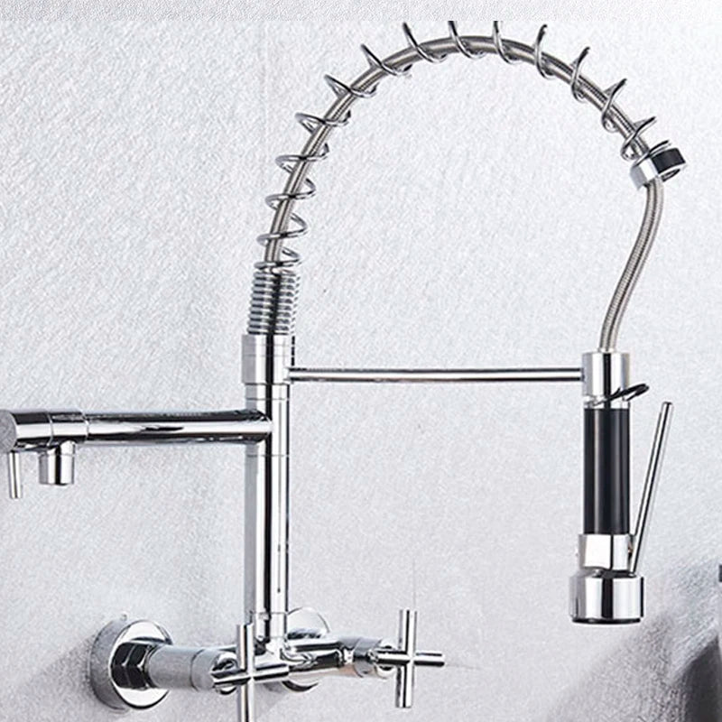 Myqualife Kitchen Faucet Torneira Cozinha Double Handle Mounted On Spring Faucet With 2 Nozzles Chrome Finish New Grifo Cocina