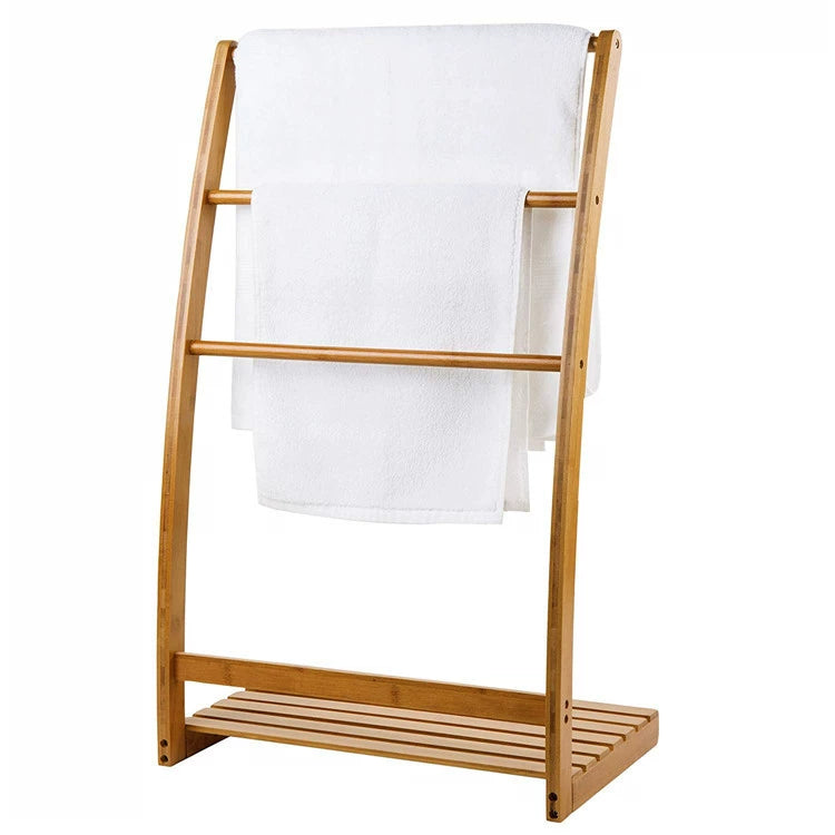 Scandinavian Bamboo Wood Floor Accessible Luxury Storage Bath Towel Rack
