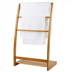 Scandinavian Bamboo Wood Floor Accessible Luxury Storage Bath Towel Rack