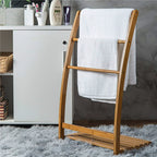 Scandinavian Bamboo Wood Floor Accessible Luxury Storage Bath Towel Rack