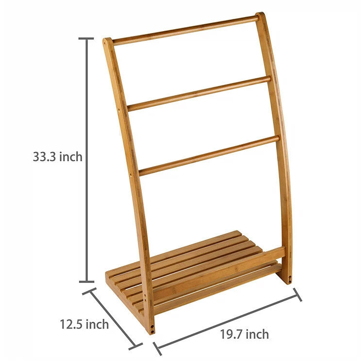 Scandinavian Bamboo Wood Floor Accessible Luxury Storage Bath Towel Rack