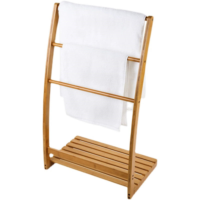Scandinavian Bamboo Wood Floor Accessible Luxury Storage Bath Towel Rack