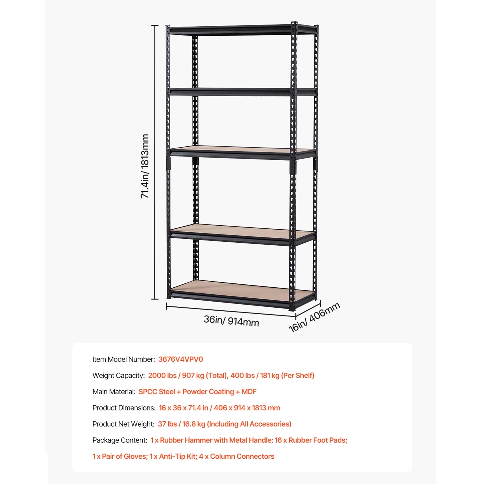 VEVOR 5 Tier Metal Garage Shelf Units 400lbs Per Shelf with Height Adjustable Storage Shelving for Warehouse Workshop Office