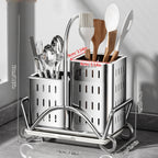 Kitchen Cutlery Organiser, Stainless Steel Utensil Holder for Spoon Fork Knife, Multifunctional Desktop Tableware Storage Rack