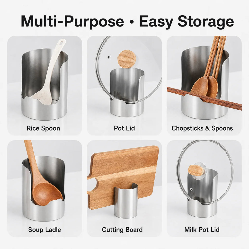 Stainless Steel Lid and Utensil Holder, Multipurpose Kitchen Organizer for Spoons, Ladles, Cutting Boards