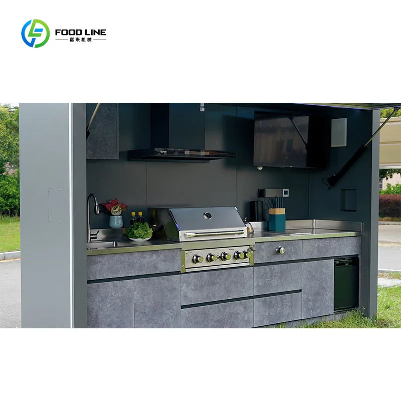 Customized Outdoor Kitchen Cabinet with Gas Stove Modular BBQ Island Stainless Steel for Patio Cooking