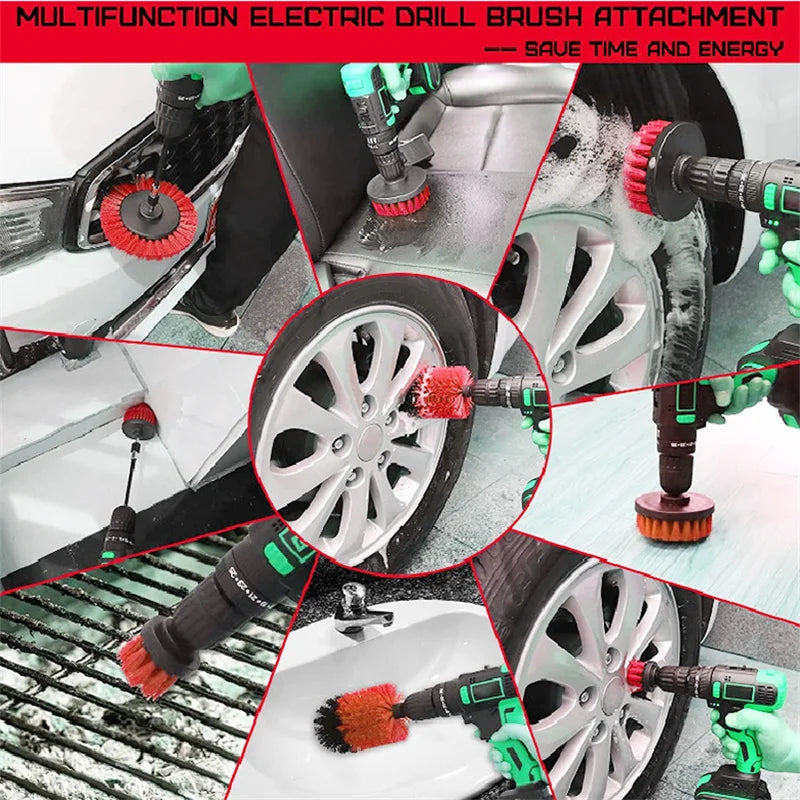 5pcs Multi-Purpose Electric Drill-Brush kit Power Scrubber Brush Car Polisher Kitchen Bathroom Cleaning Kit Toilet Cleaning Tool