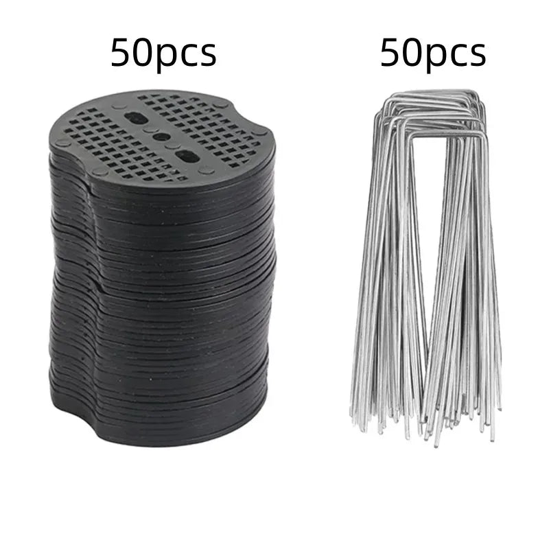 40PCS Garden Pegs U-shaped Ground Pegs Heavy Duty Metal Pins Spikes Ground Staple with 30pcs Buffer Washers for Securing Weed