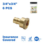 KING SMART  F1960/Wisbo/PEX A Expansion PEX 3/4" * 3/4" Female NPT Straight Female Adapter; 6Pcs/Case; Lead Free Brass; 80261