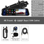 UHD 4K 3840*2160P Car Dvr Carplay Android Auto GPS 5G WIFI AUX Dash Ca