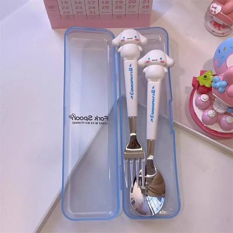 Cartoon Cutlert Set Kuromi Hello Kitty Melody Spoon Fork Stainless Steel Cute Kid Tableware Kitchen Supplies Boy's Girl's Gift