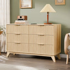 Fluted Dresser 6 Drawer, Wood Dresser for Bedroom with Rounded Edges, Mid Century Modern Dressers 47" Long Chest of Drawers, Na