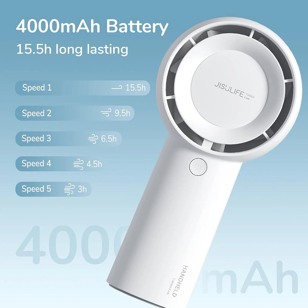 JISULIFE Handheld Turbo Fan, 4000mAh USB Rechargeable Battery , Small