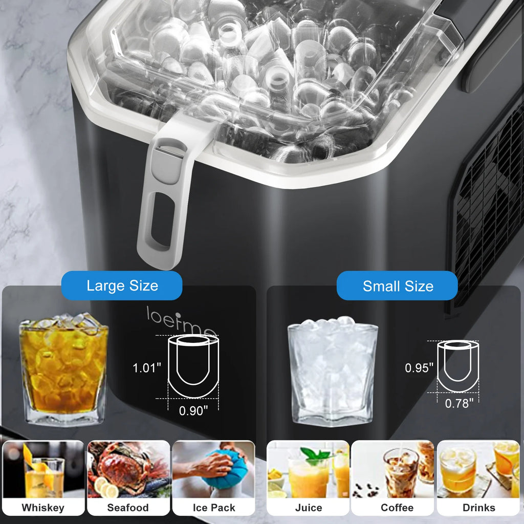 Loefme Desktop Fully Automatic Bullet Shaped Ice Maker 12kg/24h Fast Ice Making Suitable For Home Automatic Cleaning Ice Machine