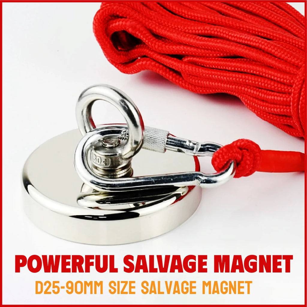 Super Strong Neodymium Fishing Magnet Hook N52 Heavy Duty Rare Earth Magnet With Countersunk Hole Eyebolt 16-90mm Salvage Magnet
