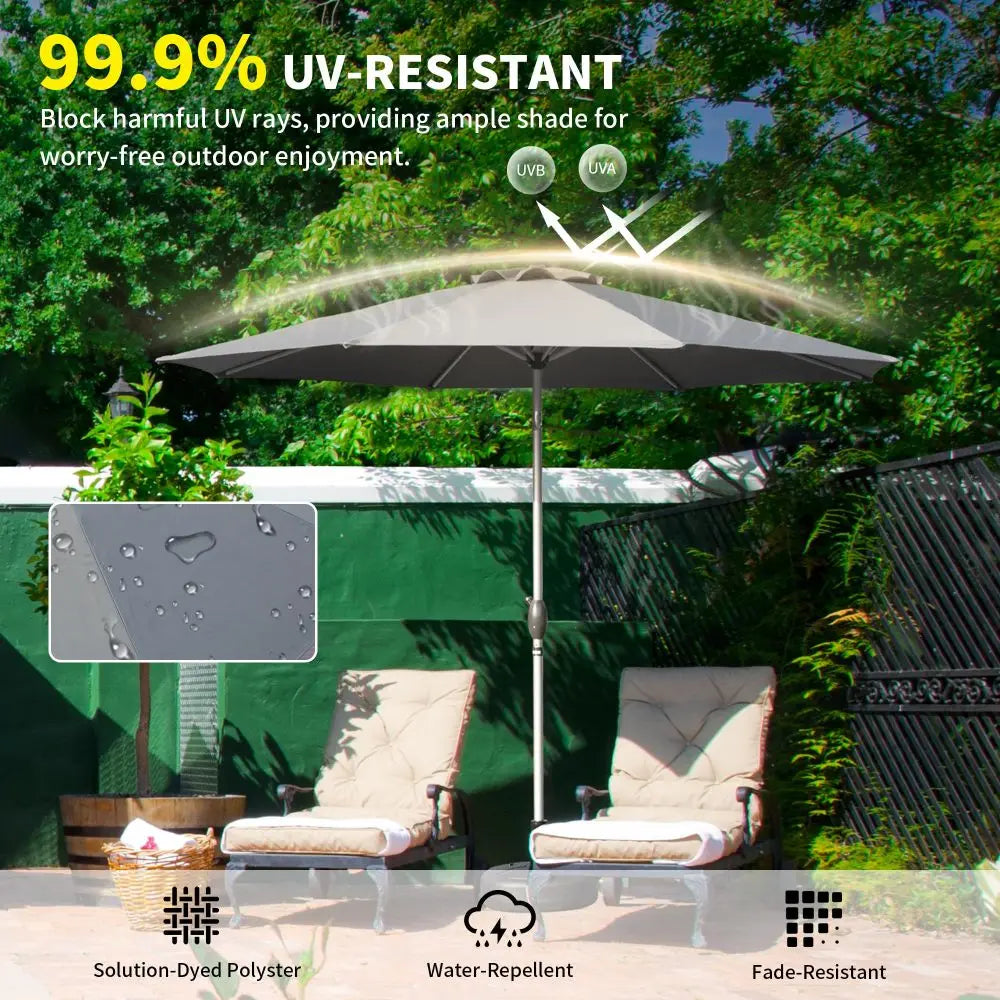 Patio Umbrella, Outdoor Table Umbrella with Push Button Tilt and Crank, UV Protection Waterproof Market Sun Umbrella