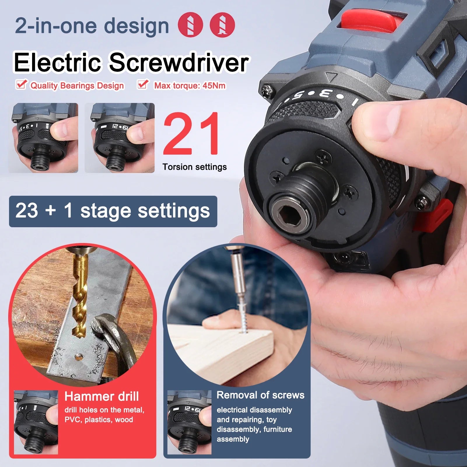 16.8V Brushless Screwdriver Lithium Electric Drill Rechargeable Hand Drill Screwdriver Electric Tool Torque Drill Repairing Kit
