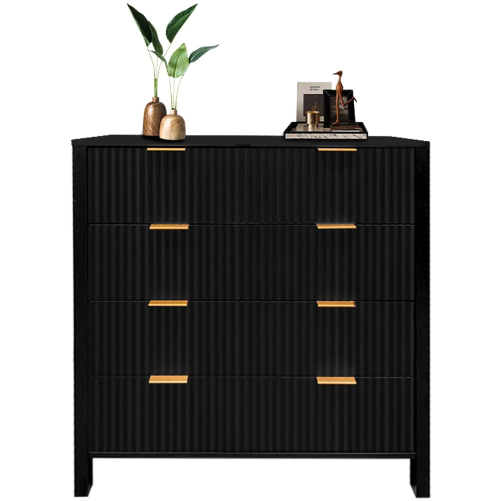 Fluted 4 Drawers Dresser Modern Chest of Drawers Wood Drawer Organizer with Waveform Fluted Panel for Bedroom Living Room