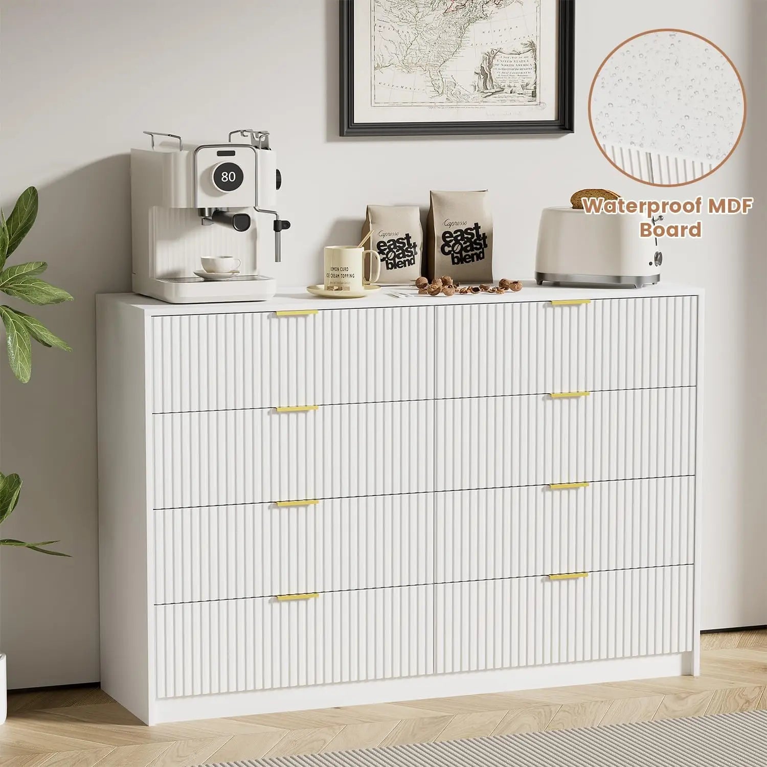 Large White Dresser with 8 Drawers, 55" Wide Dressers & Chests of Drawers with Large Capacity Storage