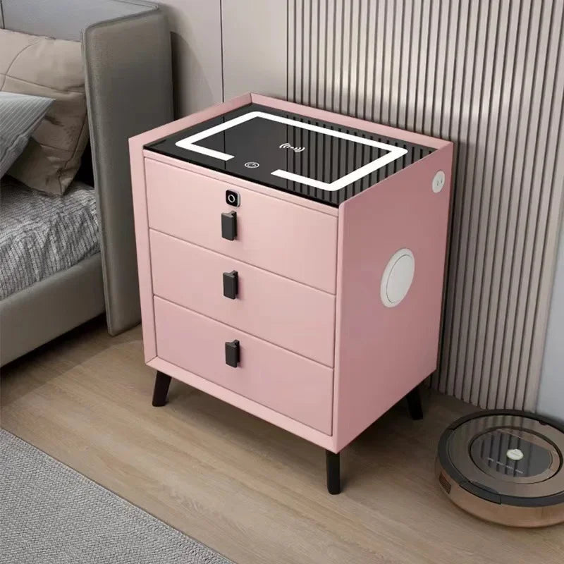 Minimally Modern Intelligent Bluetooth Speaker Bedside Table Household Smart Cabinet with Lights and Wireless Charging