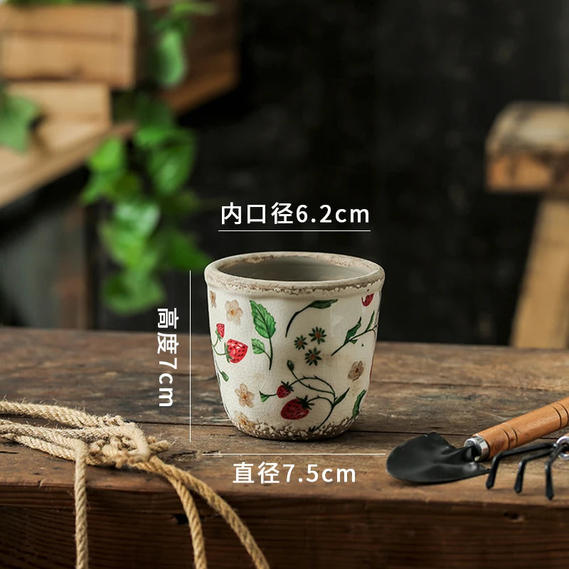 Vintage Ceramic Succulent Flowerpot Planters for Indoor Plants Creative Countryside Style Plant Pot Living Room Decoration