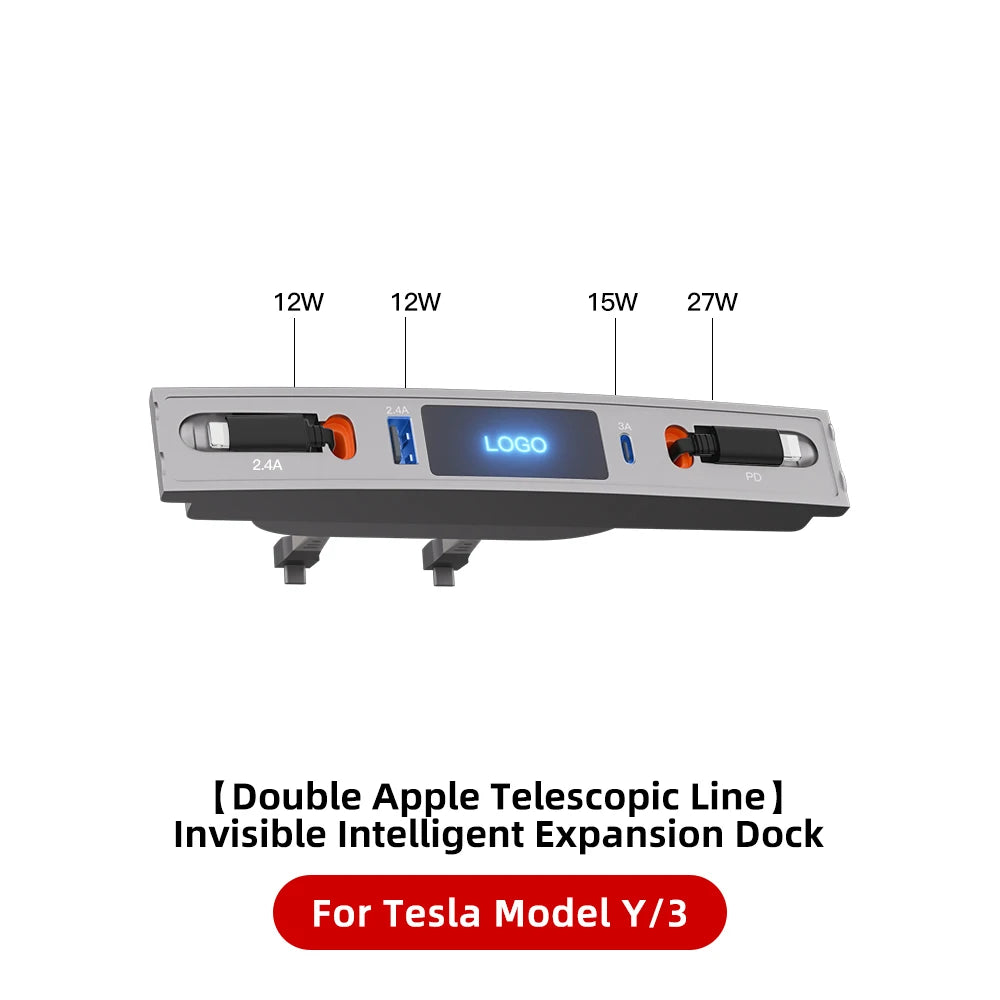 For Tesla Model 3 Model Y 27W Quick Charger USB Shunt HUB Intelligent Docking Station Car Adapter Powered Splitter Extension